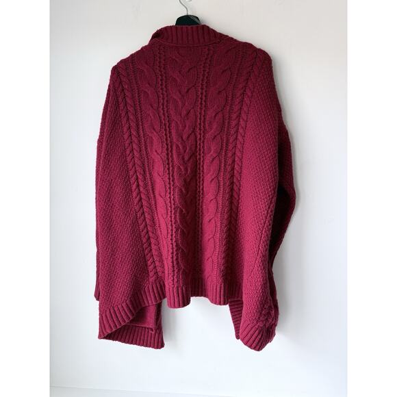 LL Bean Wool Blend Cardigan Sweater Burgundy Womens Sz XL Cable Knit Open Front - Picture 2 of 9